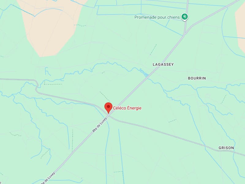 Plan d'accès Céléco Énergie : Localisation Route de Luxey Localisation de Céléco Énergie sur la Route de Luxey, entourée de zones boisées près de Lagassey et Bourrin.